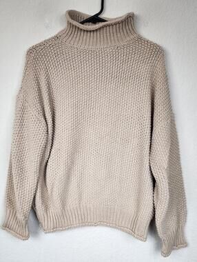 Beige Knit Turtleneck Sweater Medium